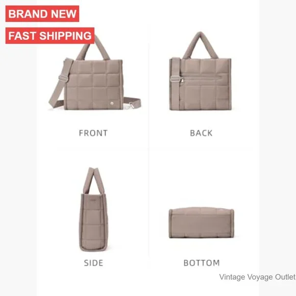 Puffer Crossbody Tote Bag Nylon Weekender Overnight Shoulder Handbag - Picture 6 of 7